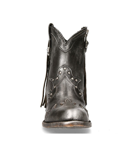 New Rock Grey Leather Fringed Pointed Cowboy Boots - WSTM003-S1