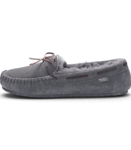 Men’s Grey Genuine Sheepskin Moccasin Winter Slippers - Flint