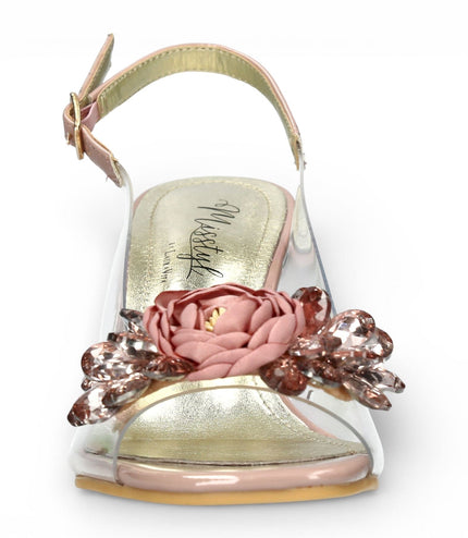 Laura Vita Women's Mira 05 Clear Rose Pink Slip-On Cinderella Heel Sandals