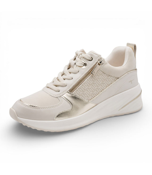 Tamaris Women's White Gold Platform Trainers Sneaker Zip Lace-Up Running Shoes