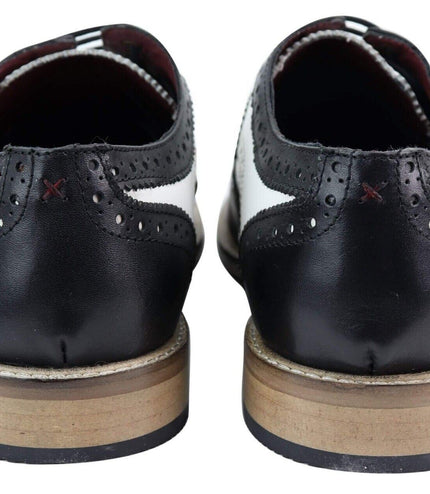 Mens Classic Oxford Brogue Gatsby Shoes In Black/White Leather