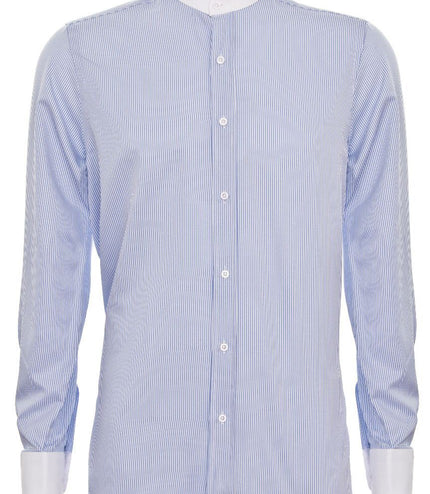 Mens Peaky Blinders Removable Collar Nehru Light Blue Striped Collarless Shirt