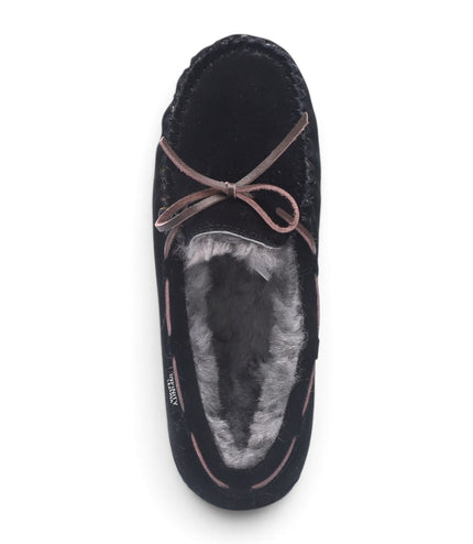 Women's Black Genuine Sheepskin Moccasin Winter Slippers - Aspen