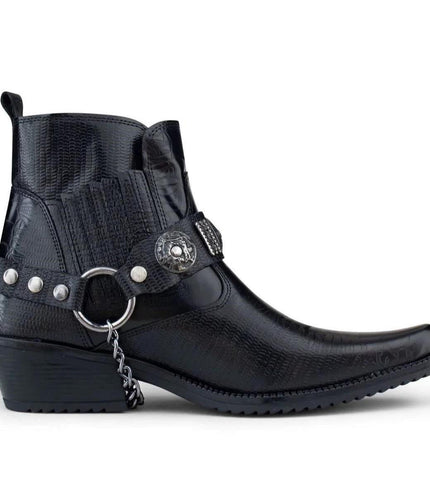 Men's Black Leather Winklepicker Western Gothic Boots