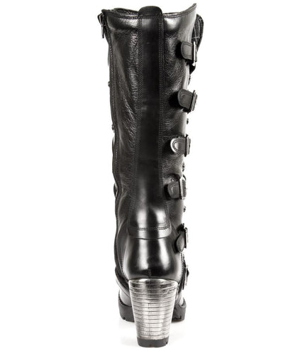 New Rock Ladies Black Buckle Laced Knee-High Boots - TR004-S1