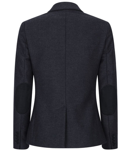 Womens Black Herringbone Check Tweed Wool Blend Blazer