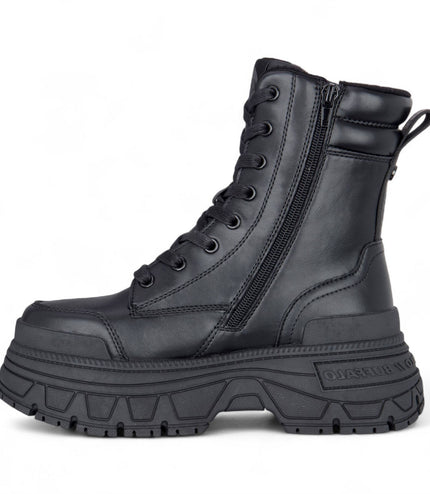 Buffalo Womens Black Chunky Platform Lace Up Mid High Combat Boots - Fusion