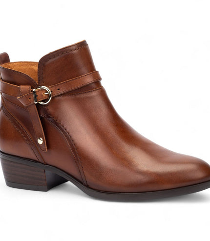 Pikolinos Women's Cuero Brown Leather Ankle Bootie Zip Heel Boots - Daroca