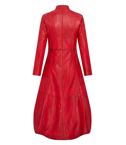 Womens Gothic Full Length Edwardian Leather Coat - Atlanta - Red