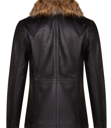 Womens Leather Parker Jacket-Arvada - Black