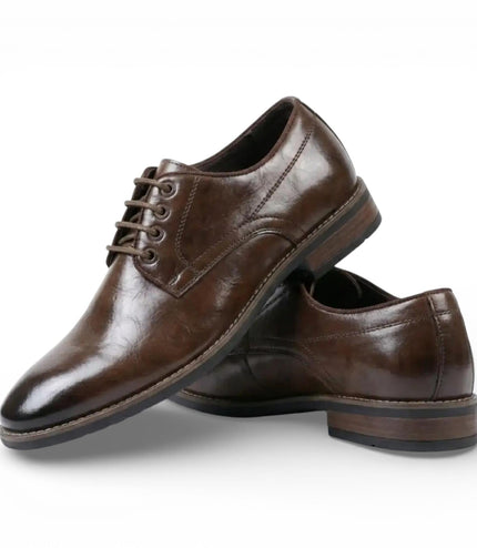 Men's Brown Classic Plain Toe Lace-Up Derby Oxford Formal Lace-Up Brogue Shoes