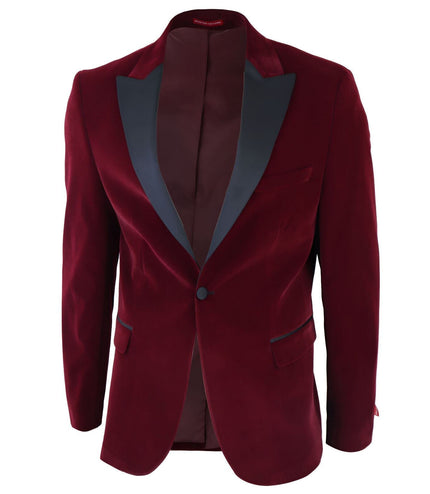 Mens Burgundy Velvet Dinner Tuxedo Suit Jacket Blazer