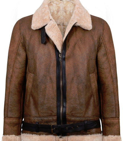 Mens Vintage Brown Sheepskin Aviator Jacket- KANSAS