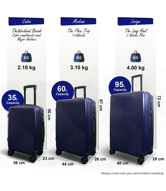Junee Set of 3 Hard Shell Suitcase in Navy Blue
