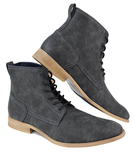 Mens Matt Grey Suede Lace Up Ankle Boots