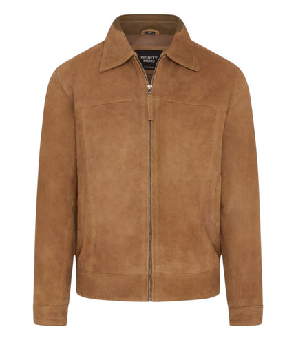 Mens Navy Goat Suede Leather Harrington Biker Jacket - Berlin