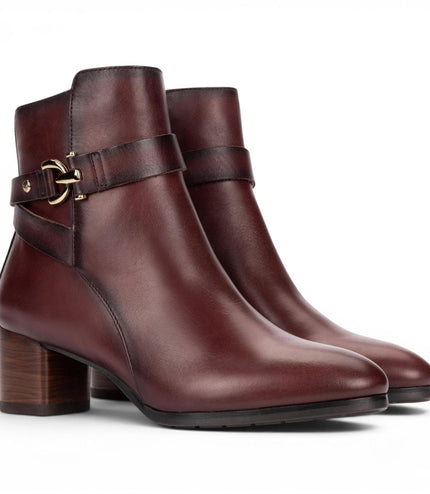 Pikolinos Women's Red Leather Ankle Heeled Boots - Calafat