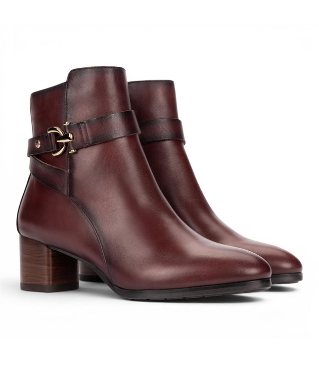 Pikolinos Women's Red Leather Ankle Heeled Boots - Calafat