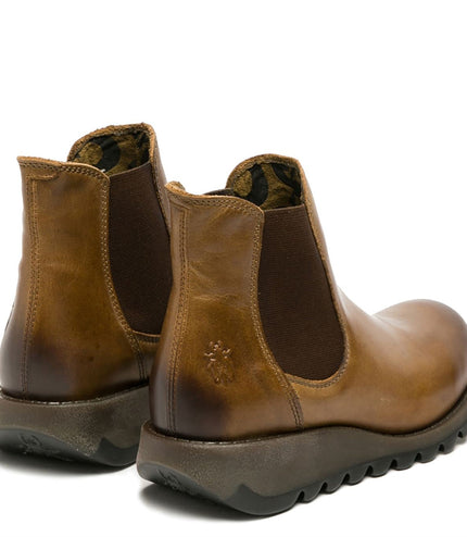 Fly London Womens Camel Salv Chelsea Leather Ankle Casual Wedge Heel Boots