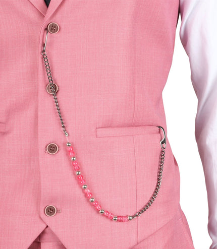 Men's 3 Piece Pink Tailored Fit Party Suit Race Day