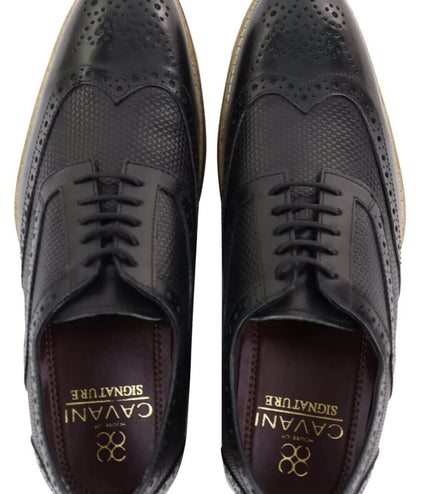 Mens Classic Oxford Brogue Shoes In Patterned Black Leather