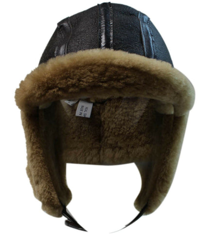 Men's B3 Brown Ginger RAF Aviator Sheepskin B-55 WW2 Trapper Flying Hat