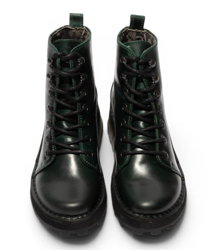 Fly London Womens Green Leather Lace-Up Ankle Boots - HAZI147