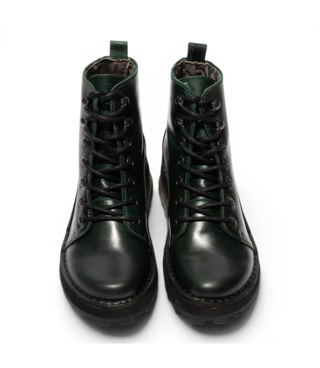 Fly London Womens Green Leather Lace-Up Ankle Boots - HAZI147