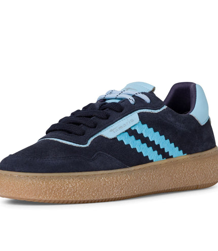 Tamaris Womens Navy Blue Leather Fashion Stripe Lace Up Sneakers