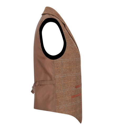Women's Oak Brown 2 Piece Set Tweed Blazer Waistcoat in Herringbone Check