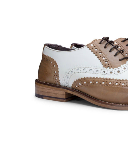 Mens Classic Oxford Tan/White Leather Gatsby Brogue Shoes