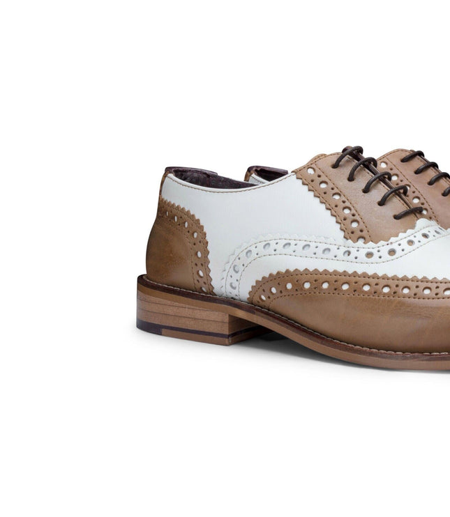 Mens Classic Oxford Tan/White Leather Gatsby Brogue Shoes