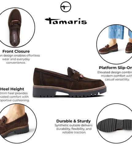 Tamaris Women's Brown Suede Leather Loafer Casual Shoes - 24722-43