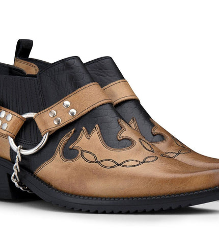 Men's Black/Tan Snakeskin Winklepicker Leather Western Boots