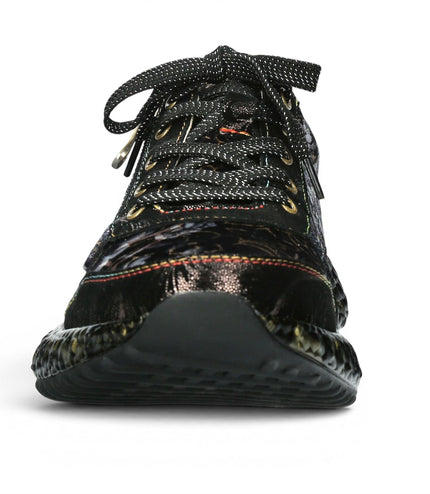 Laura Vita Women's Goth Victorian Floral Black Leather Trainer Sneaker - Burton-43