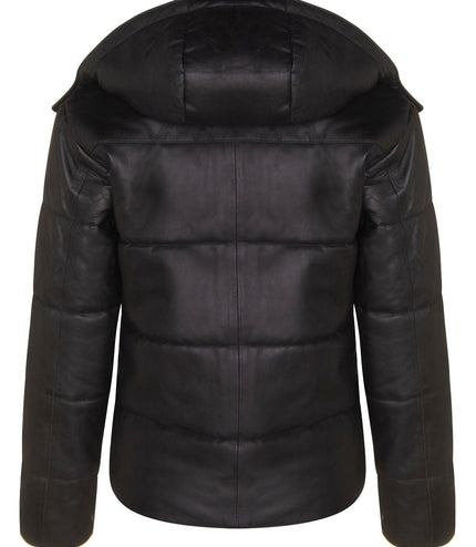 Womens Puffer Leather Bomber Jacket-Ajax