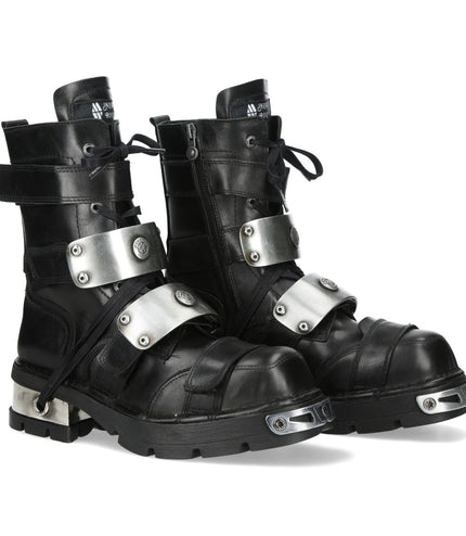 New Rock Metallic Black Leather Gothic Punk Rock High Boots - MET048-C9