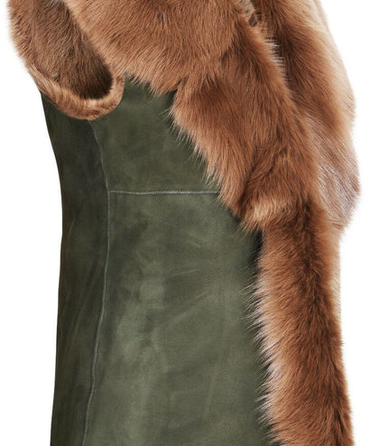 Women's Toscana Sheepskin Long Gilet-Sorocaba - Olive Green