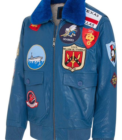 Mens A2 Top Gun Leather Bomber Jacket-Camborne - Blue