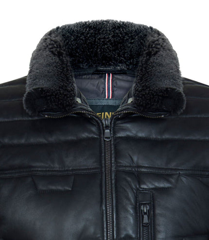 Men's Leather Quilted Biker Jacket - Guayaquil - Black