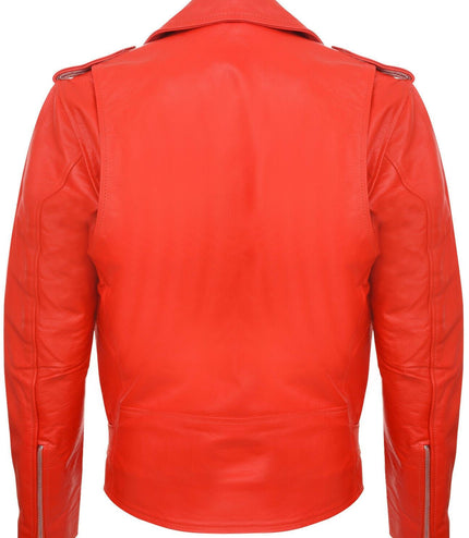 Mens Cow-Hide Black Brando Jacket -Venice - Red