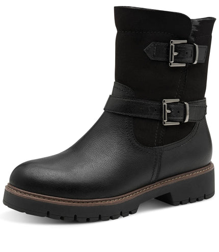 Tamaris Womens Winter Black Leather Buckle Zip Biker Ankle Boots