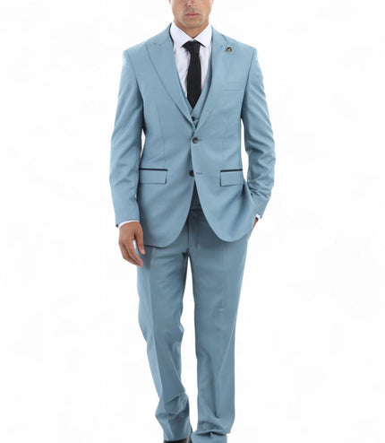 Men's 3 Piece Plain Blue Work Formal Suit