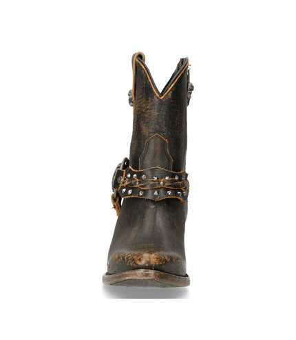 New Rock Brown Leather Pointed Cowboy Boots - WSTM005-S2