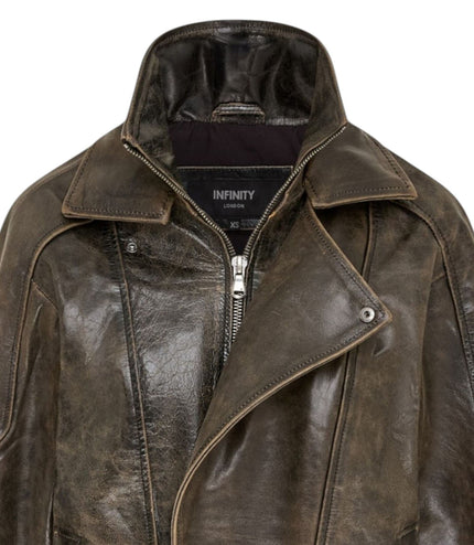 Mens Brown Cow Leather Biker Blouson Jacket - Bomber