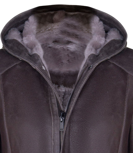 Mens Sheepskin Hooded Parka Coat-Alafaya