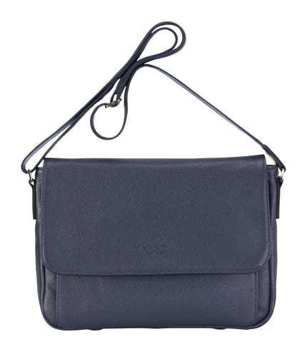 Genuine Leather Navy Laptop Bag Travel Work Messenger Satchel - Camden