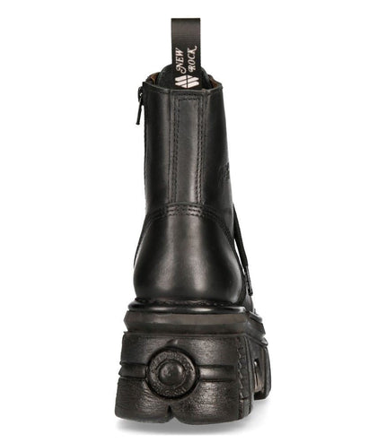 New Rock Black Leather Combat Tower Boots- M-NEWMILI083-S21