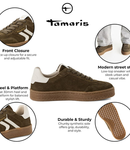 Tamaris Womens Olive Green Suede Leather Fashion Lace Up Sneakers