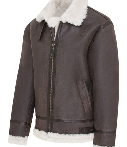 Mens Creck Brown Warm Sheepskin Aviator Zip-Up Flight Jacket-Harrogate